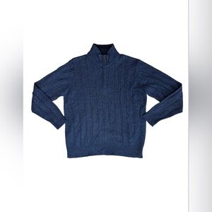 Oscar De La Renta Mens 1/4 Zip Ribbed Knit Sweater Blue Long Sleeve size large